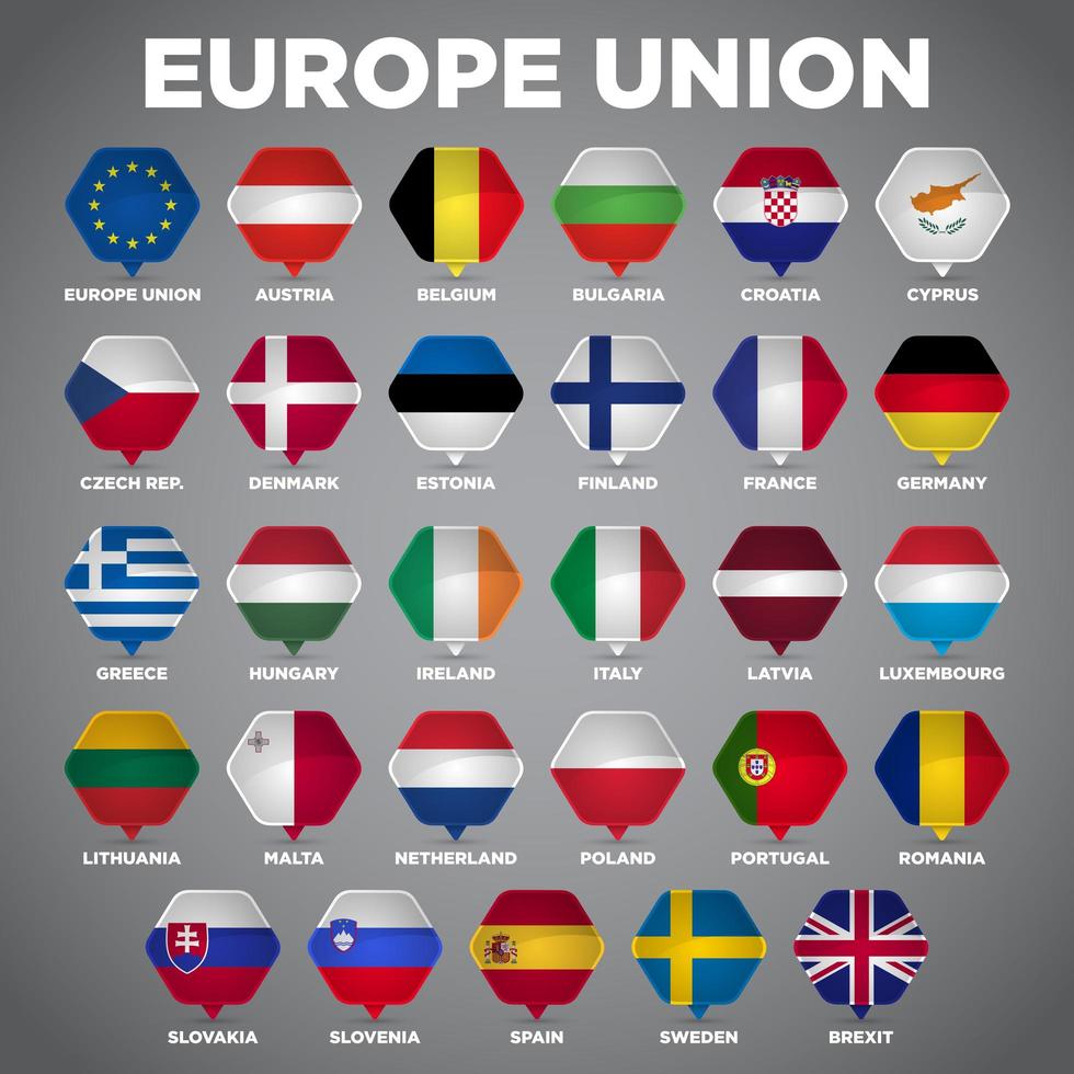 Europe Union Pin Point Nation Flaggor vektor