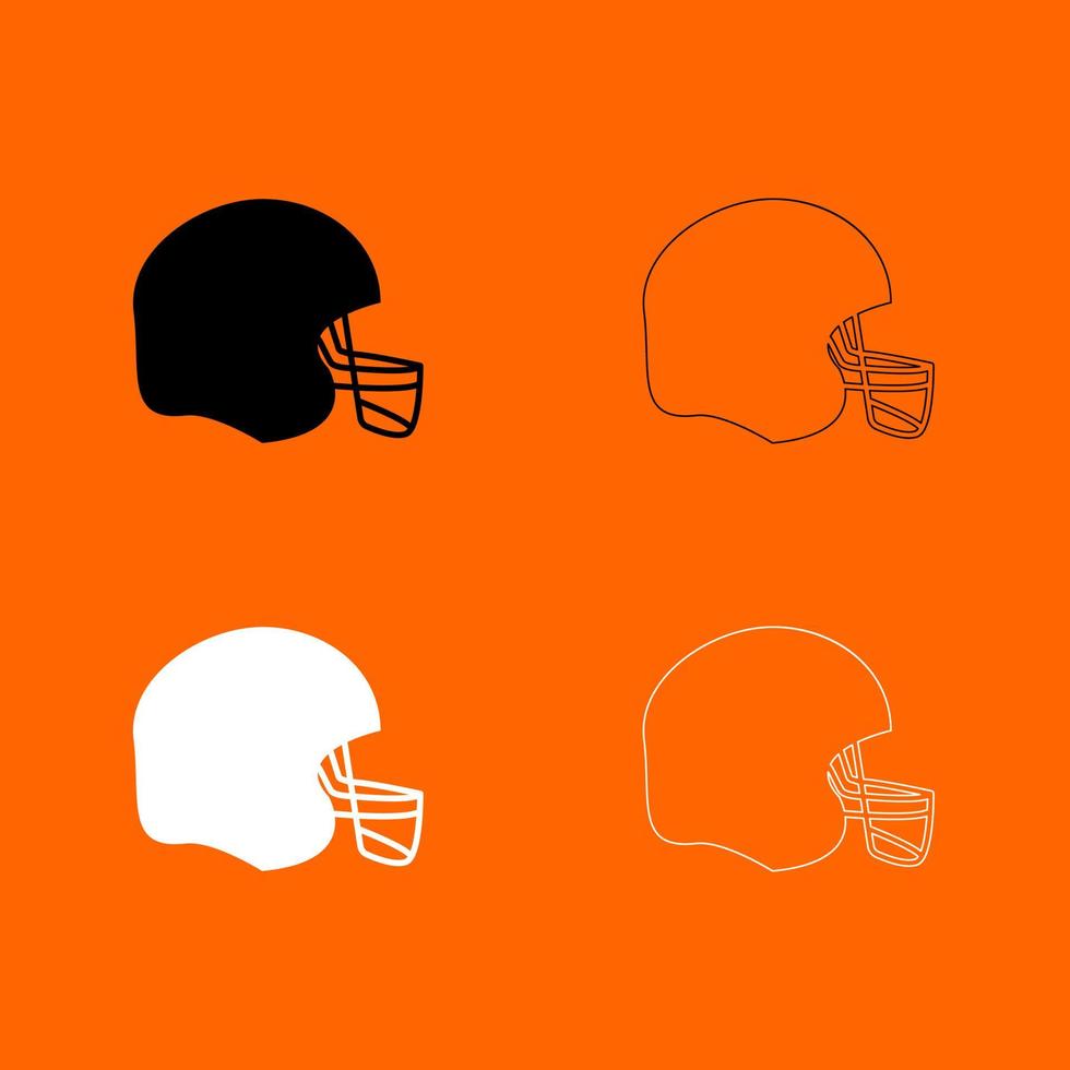 American-Football-Helm Schwarz-Weiß-Set-Symbol. vektor