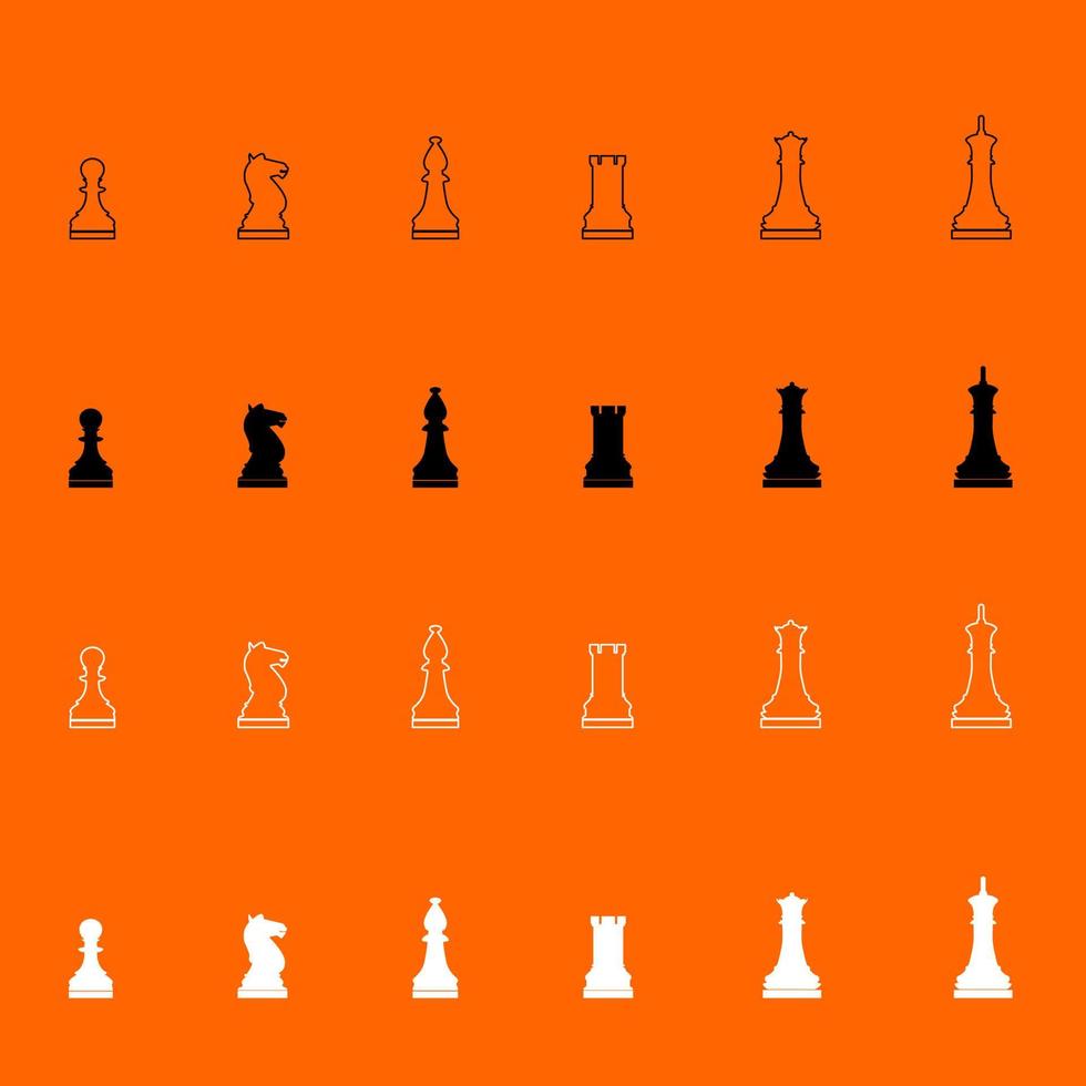 Schachfiguren Schwarz-Weiß-Farbset-Symbol. vektor