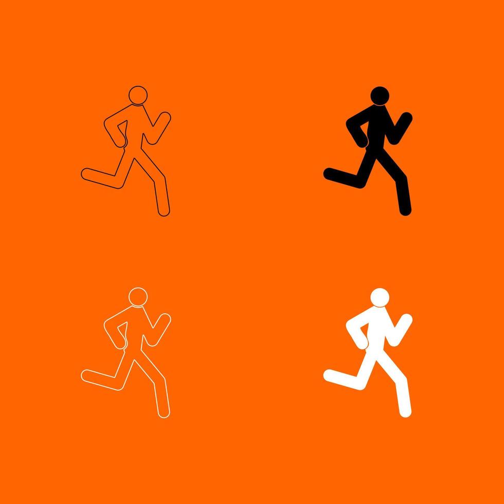Running Man-Stick Schwarz-Weiß-Farbset-Symbol. vektor