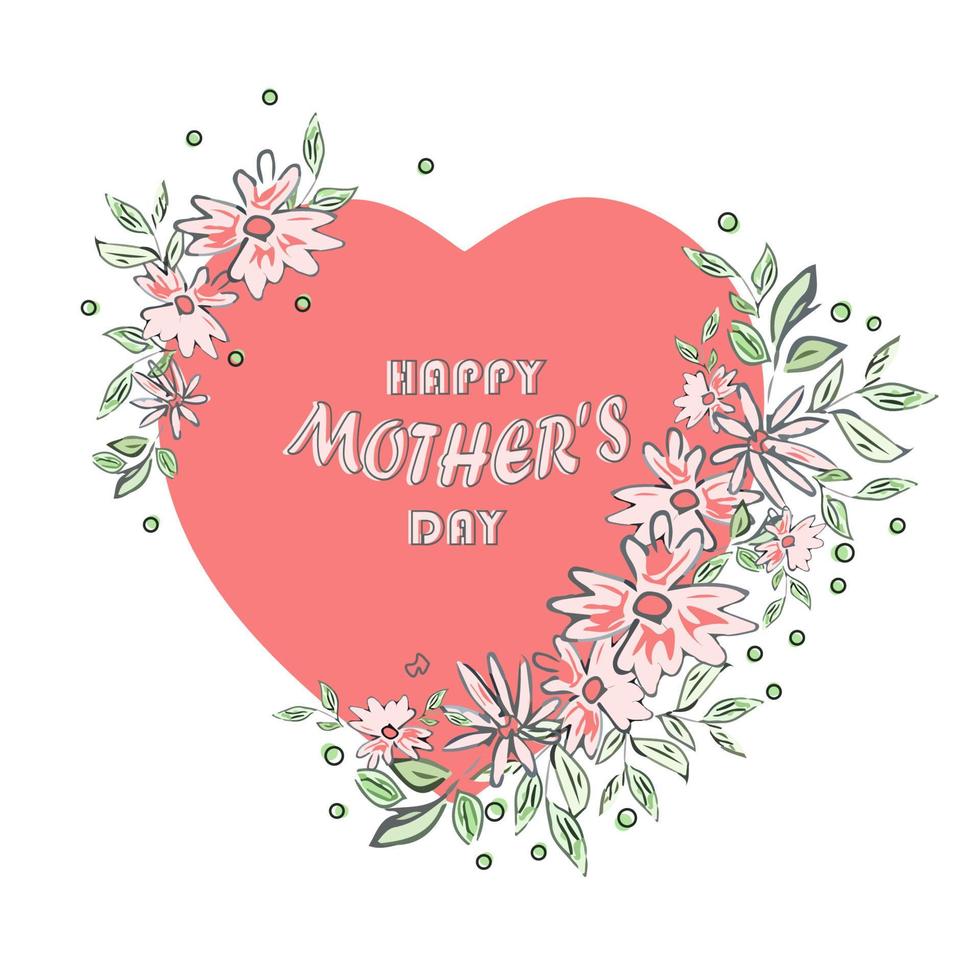 mors dag gratulationskort med rosa blommor hjärta. affisch eller banner mall. vektor