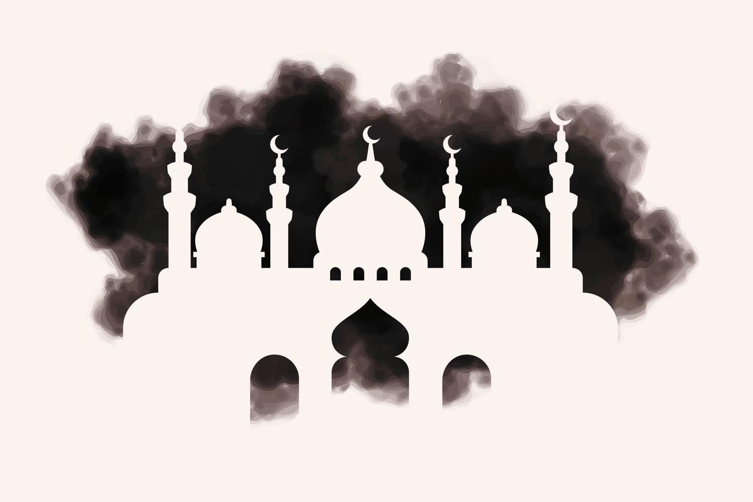 abstrakter stil der islamischen vektorillustration mit moscheenschattenbild auf spritztinte vektor