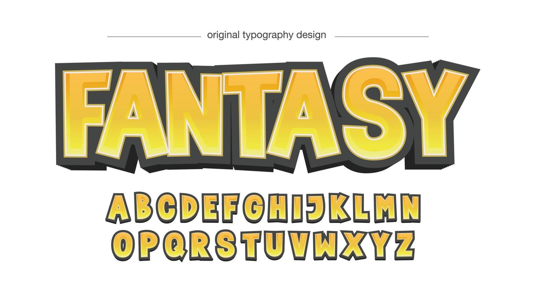 gul 3d tecknad typografi med svart kontur vektor
