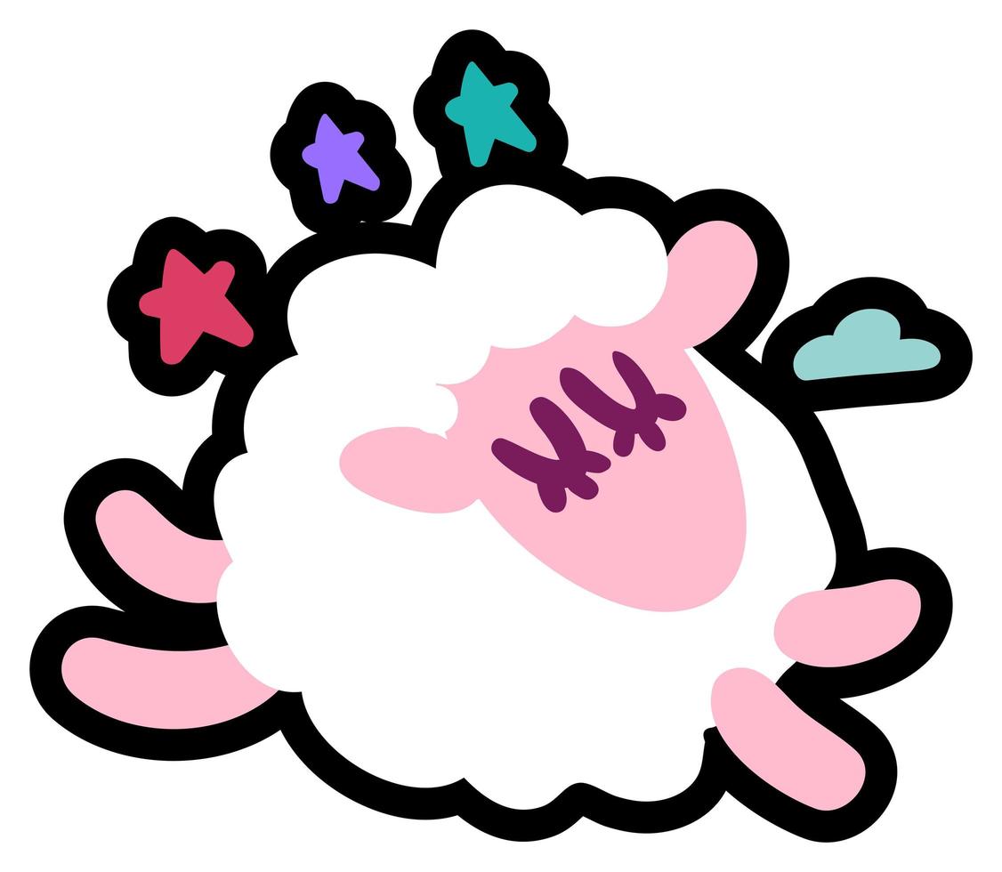 glad söt sovande lamm drömmar symbol tecknad vektor