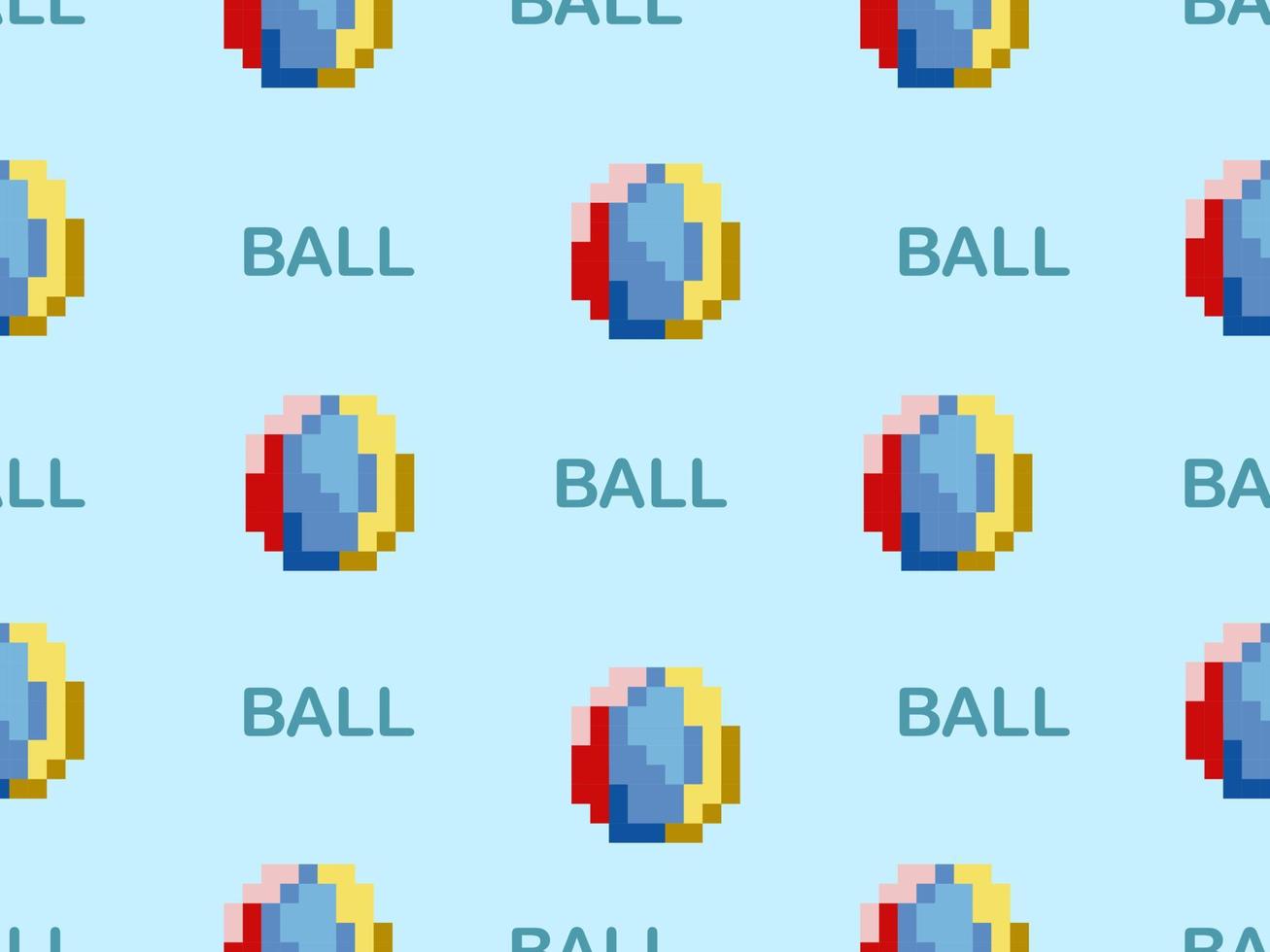 nahtloses muster der ballkarikaturfigur auf blauem hintergrund. pixelart vektor