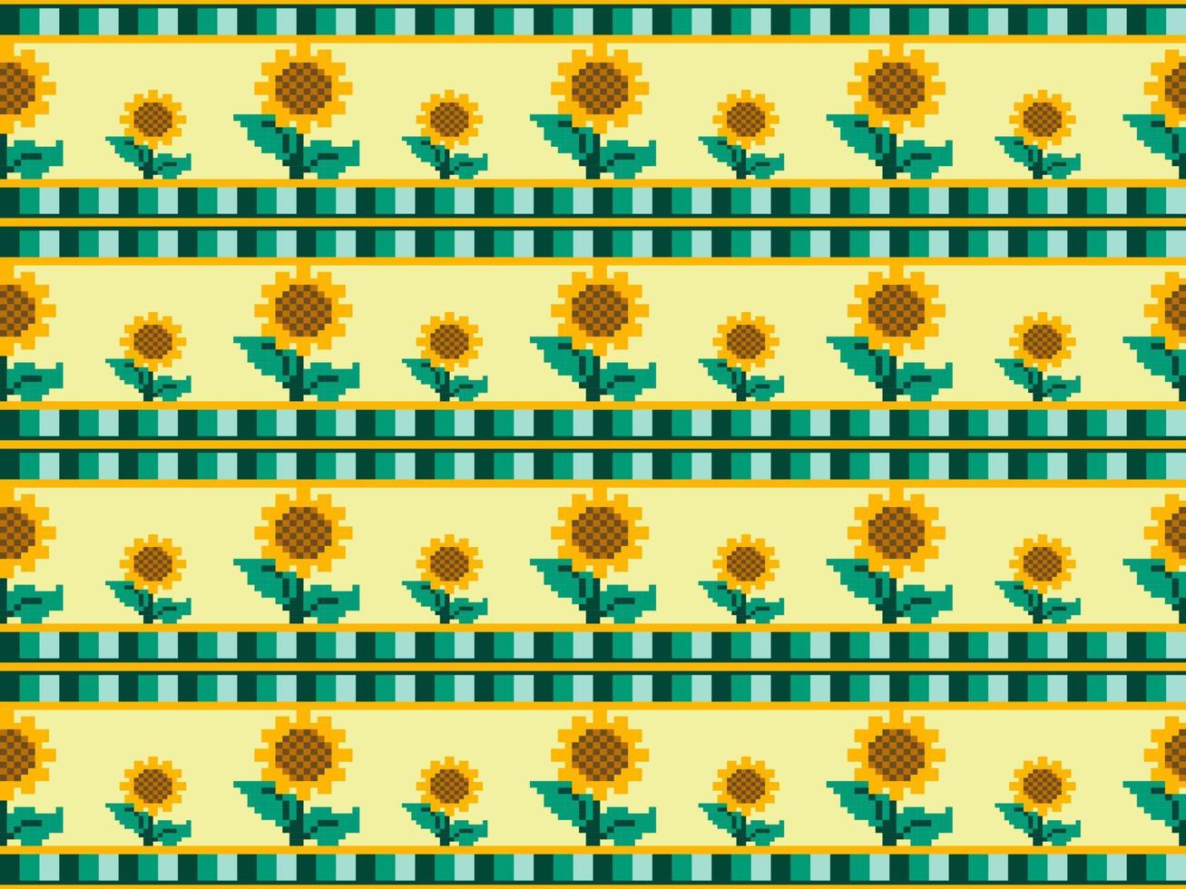 Pixelmuster der Sonnenblumenpflanze auf gelbem Hintergrund vektor