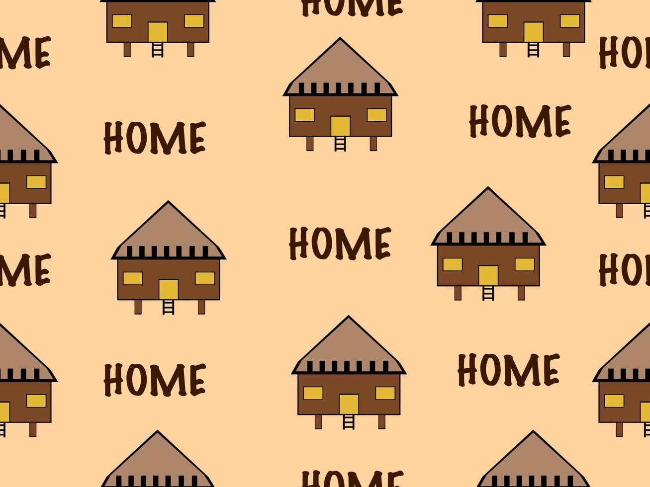 Home Zeichentrickfigur nahtloses Muster auf orangefarbenem Hintergrund. vektor