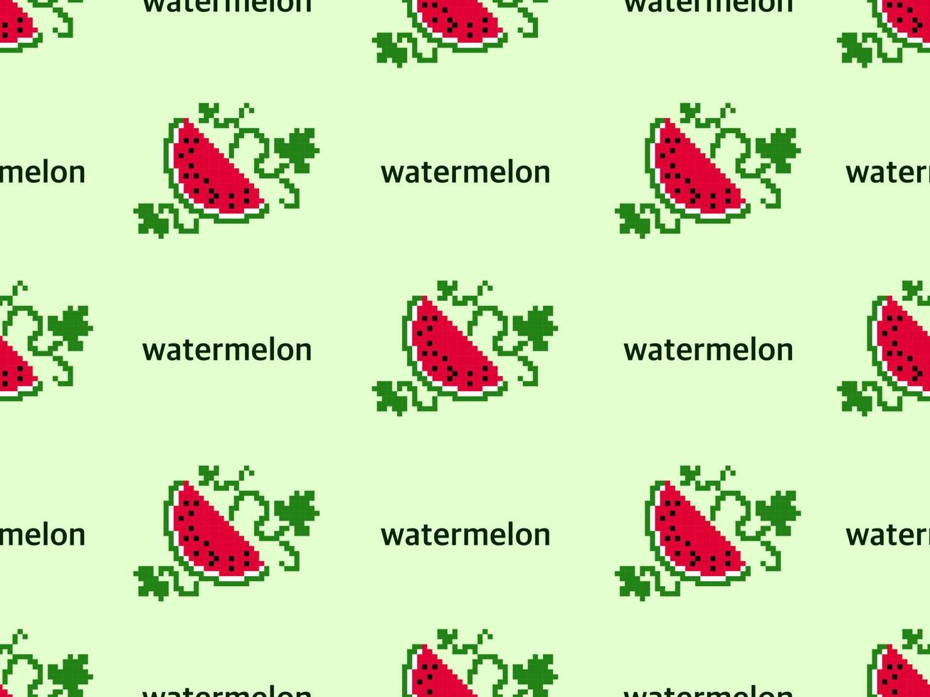 vattenmelon seriefigur seamless mönster på grön background.pixel stil vektor