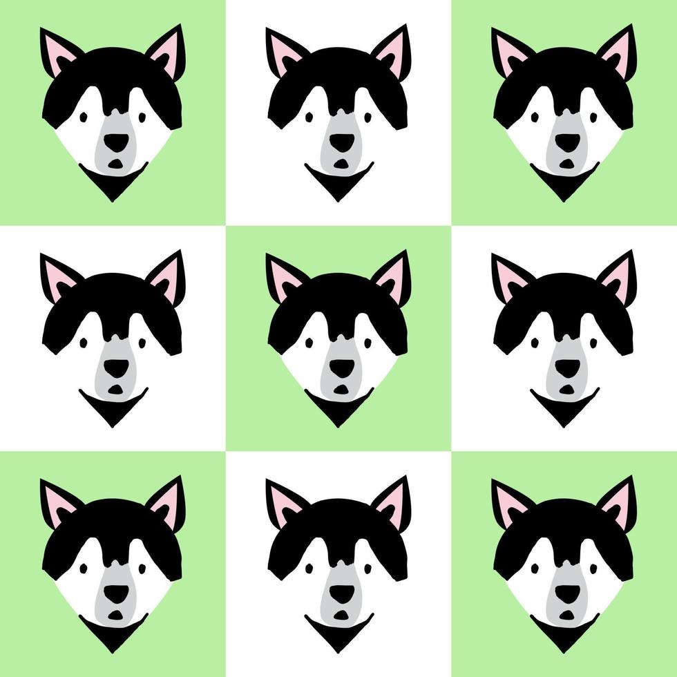 sibirisk hund huvud seriefigur på grön bakgrund. vektor