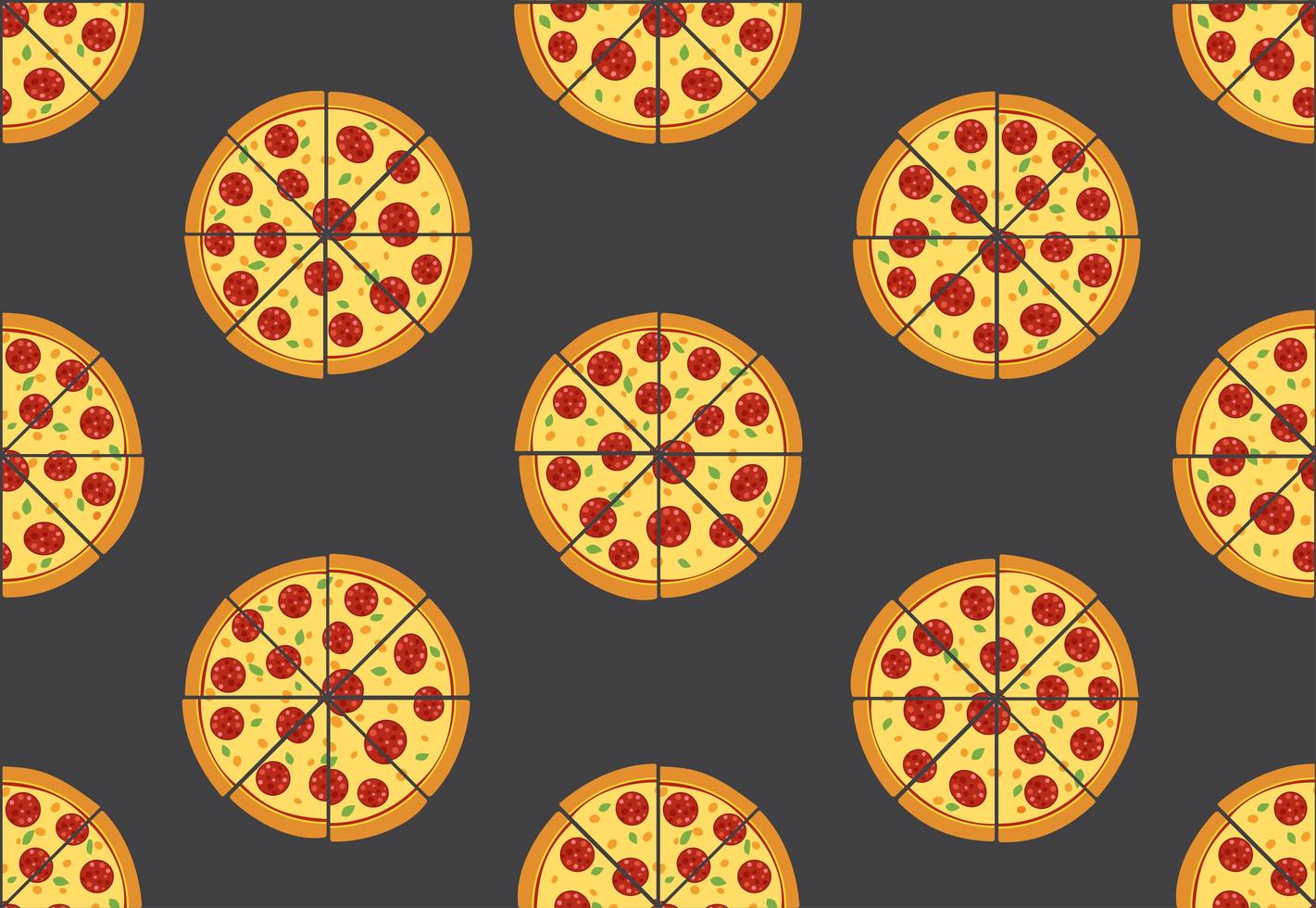 Nahtloses Muster der Pizza lokalisiert auf schwarzem Hintergrund vektor