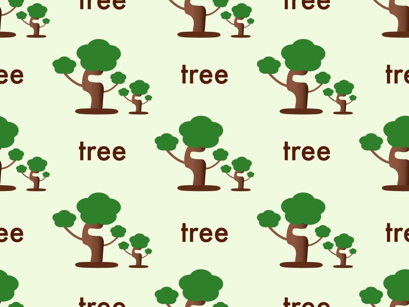 träd seriefigur seamless mönster på grön bakgrund vektor