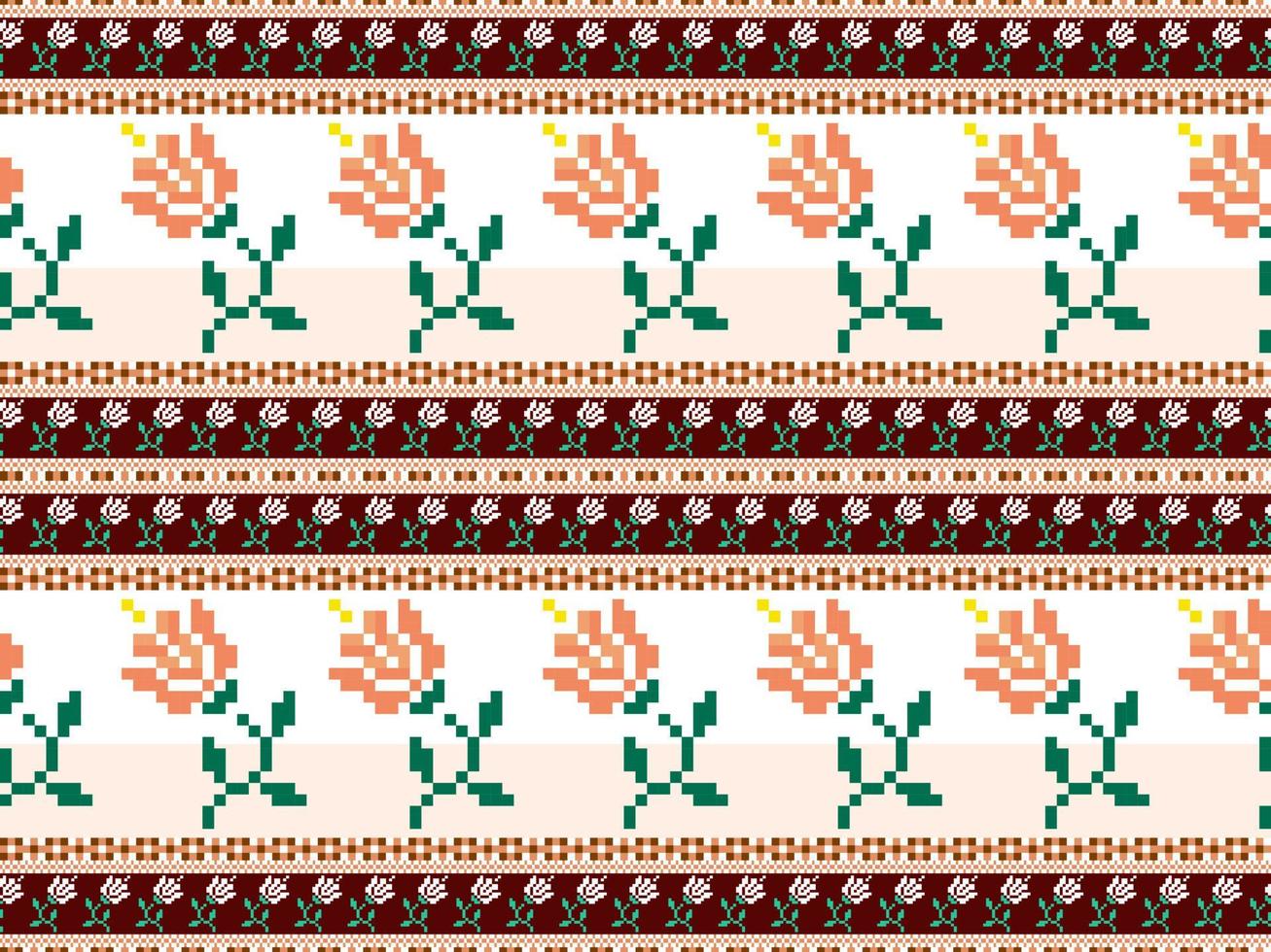 nahtloses muster der blumenzeichentrickfigur auf orange hintergrund. pixelart vektor