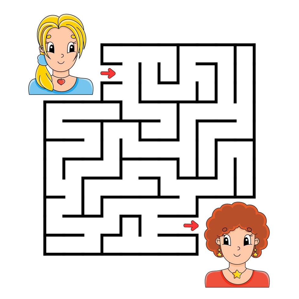 quadratisches Labyrinth. Spiel für Kinder. Puzzle für Kinder. Labyrinth Rätsel. Farbe-Vektor-Illustration. isolierte Vektor-Illustration. Zeichentrickfigur. vektor