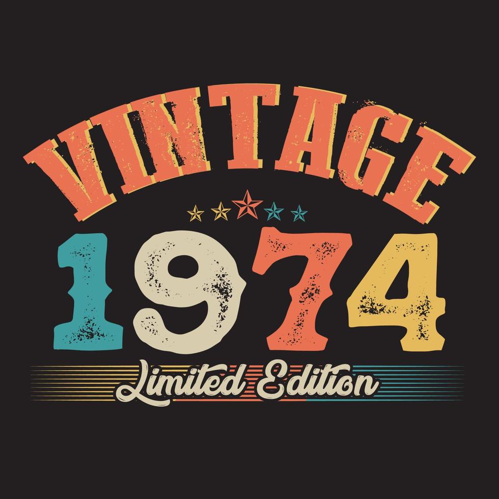 1974 vintage retro t-shirt design, vektor, svart bakgrund vektor