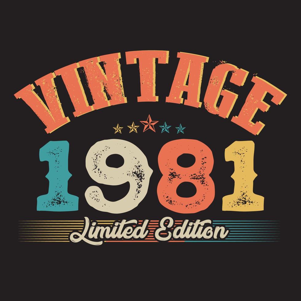 1981 Vintage Retro-T-Shirt-Design, Vektor, schwarzer Hintergrund vektor