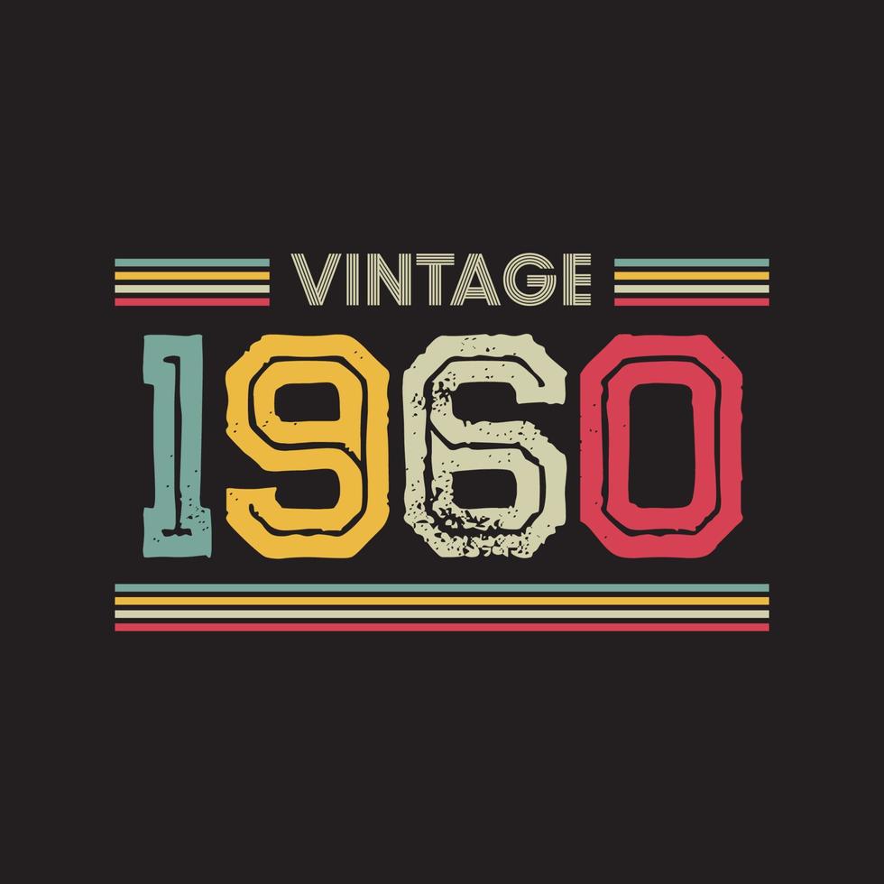 1960 Vintage Retro-T-Shirt-Design, Vektor, schwarzer Hintergrund vektor