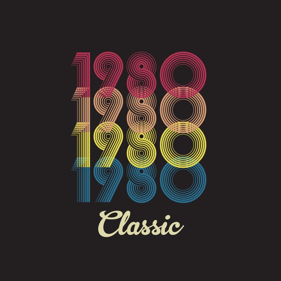 1980 vintage retro t-shirt design, vektor, svart bakgrund vektor