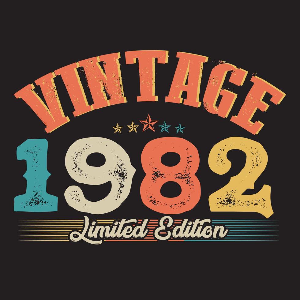 1982 Vintage Retro-T-Shirt-Design, Vektor, schwarzer Hintergrund vektor