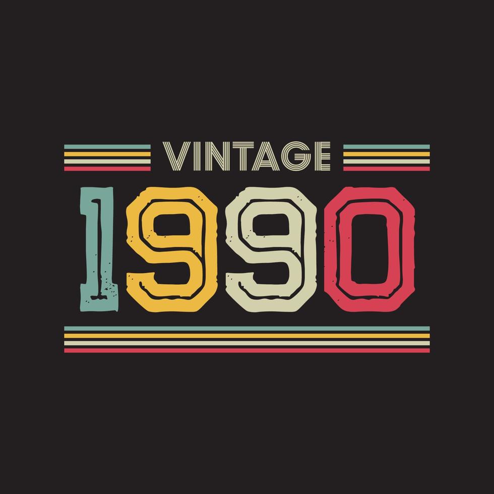 1990 vintage retro t-shirt design, vektor, svart bakgrund vektor