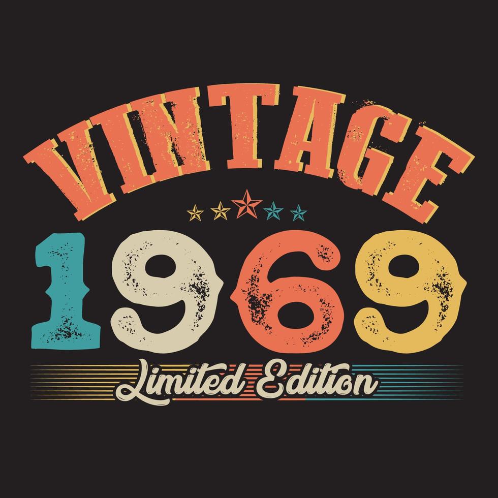 1969 Vintage Retro-T-Shirt-Design, Vektor, schwarzer Hintergrund vektor