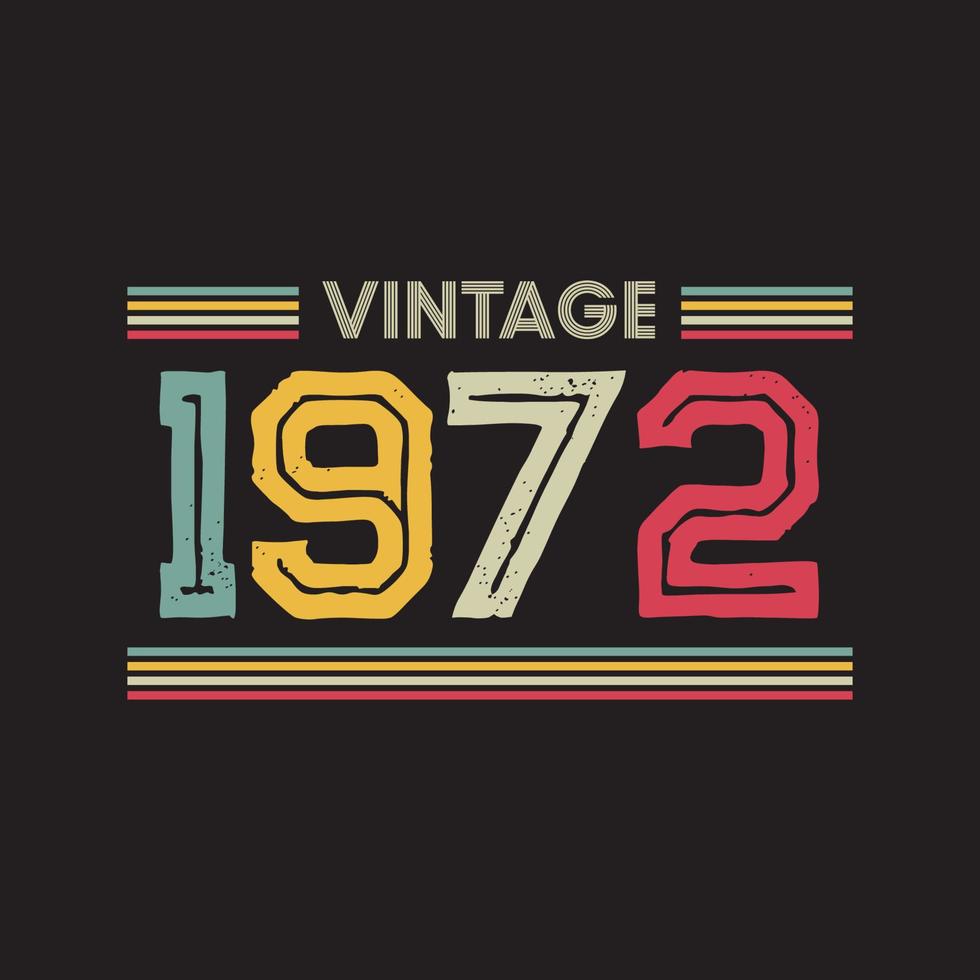 1972 vintage retro t-shirt design, vektor, svart bakgrund vektor