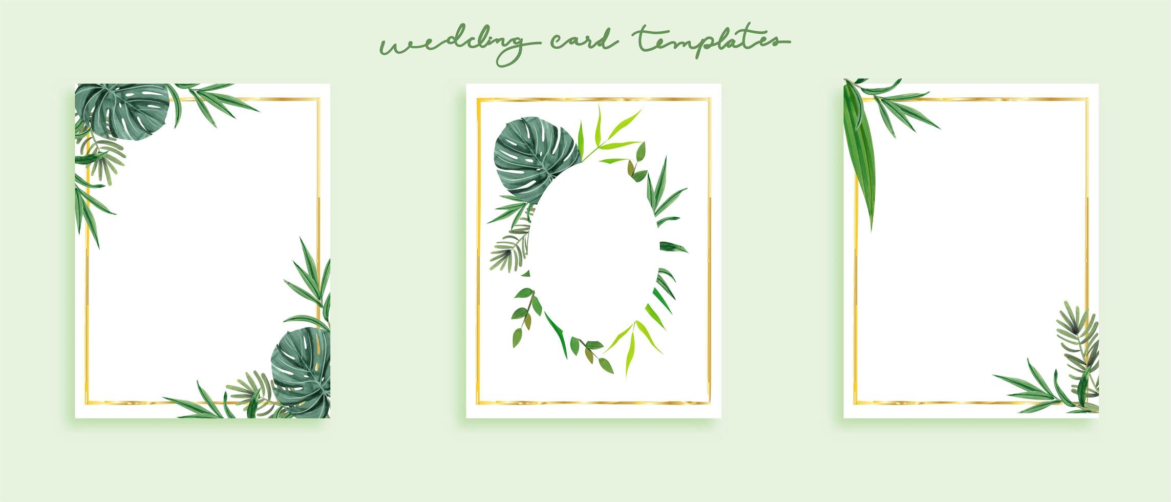 Schöner Satz wilde Blätter der Hochzeitskarten-Schablonen im grünen Thema vektor