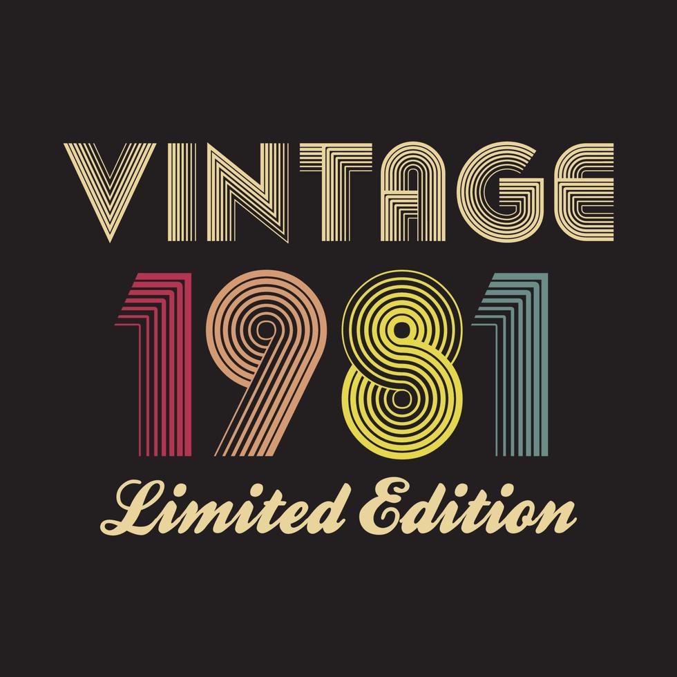 1981 vintage retro t-shirt design, vektor, svart bakgrund vektor