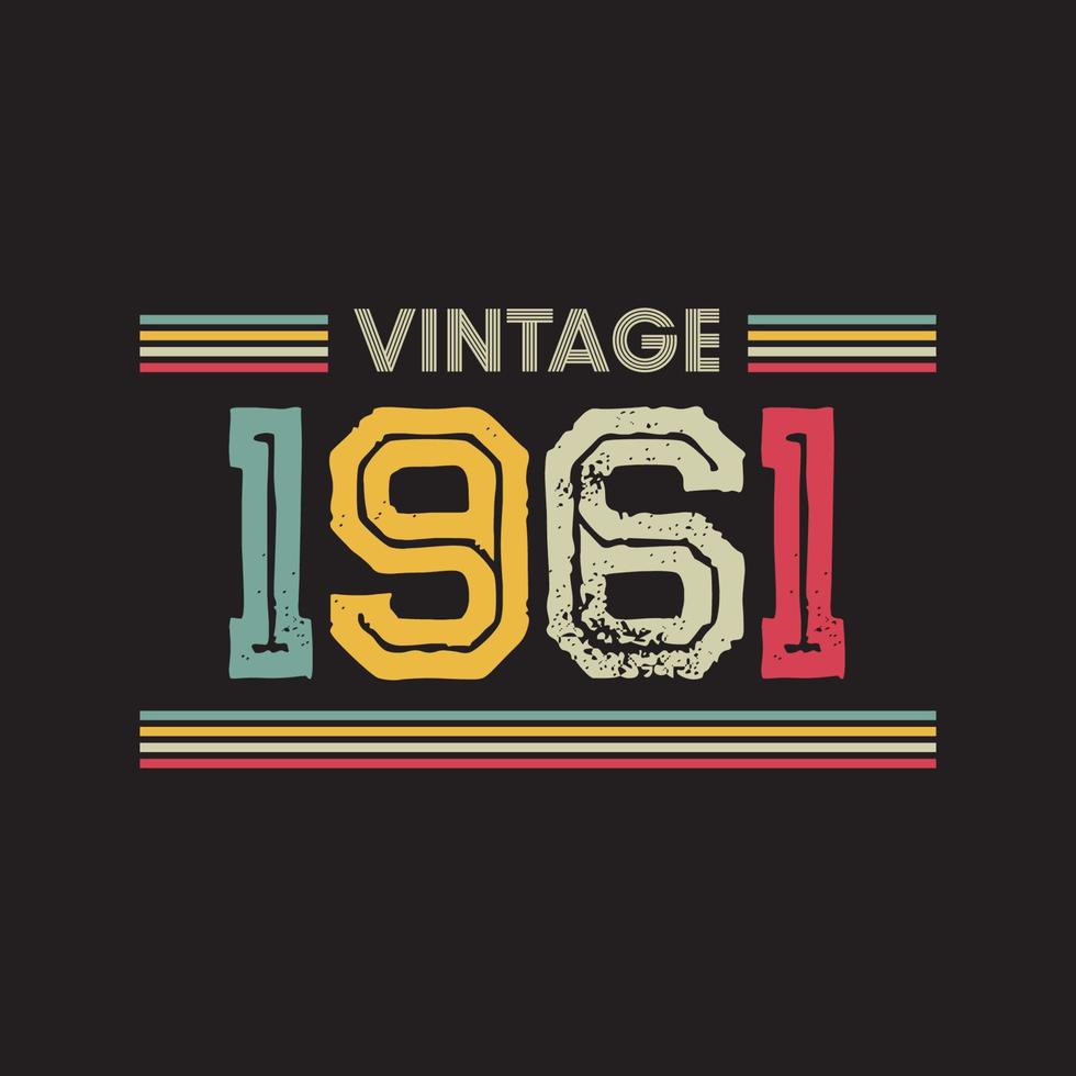 1961 Vintage Retro-T-Shirt-Design, Vektor, schwarzer Hintergrund vektor