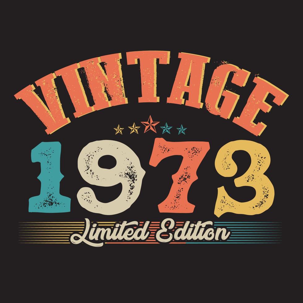 1973 Vintage Retro-T-Shirt-Design, Vektor, schwarzer Hintergrund vektor