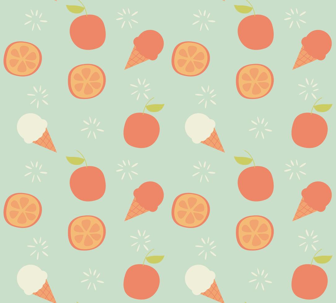 Seamless mönster med handritad orange frukt och glass vektor