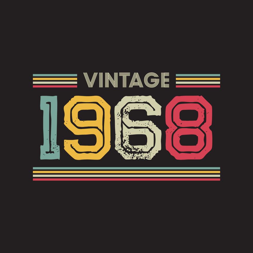 1968 Vintage Retro-T-Shirt-Design, Vektor, schwarzer Hintergrund vektor