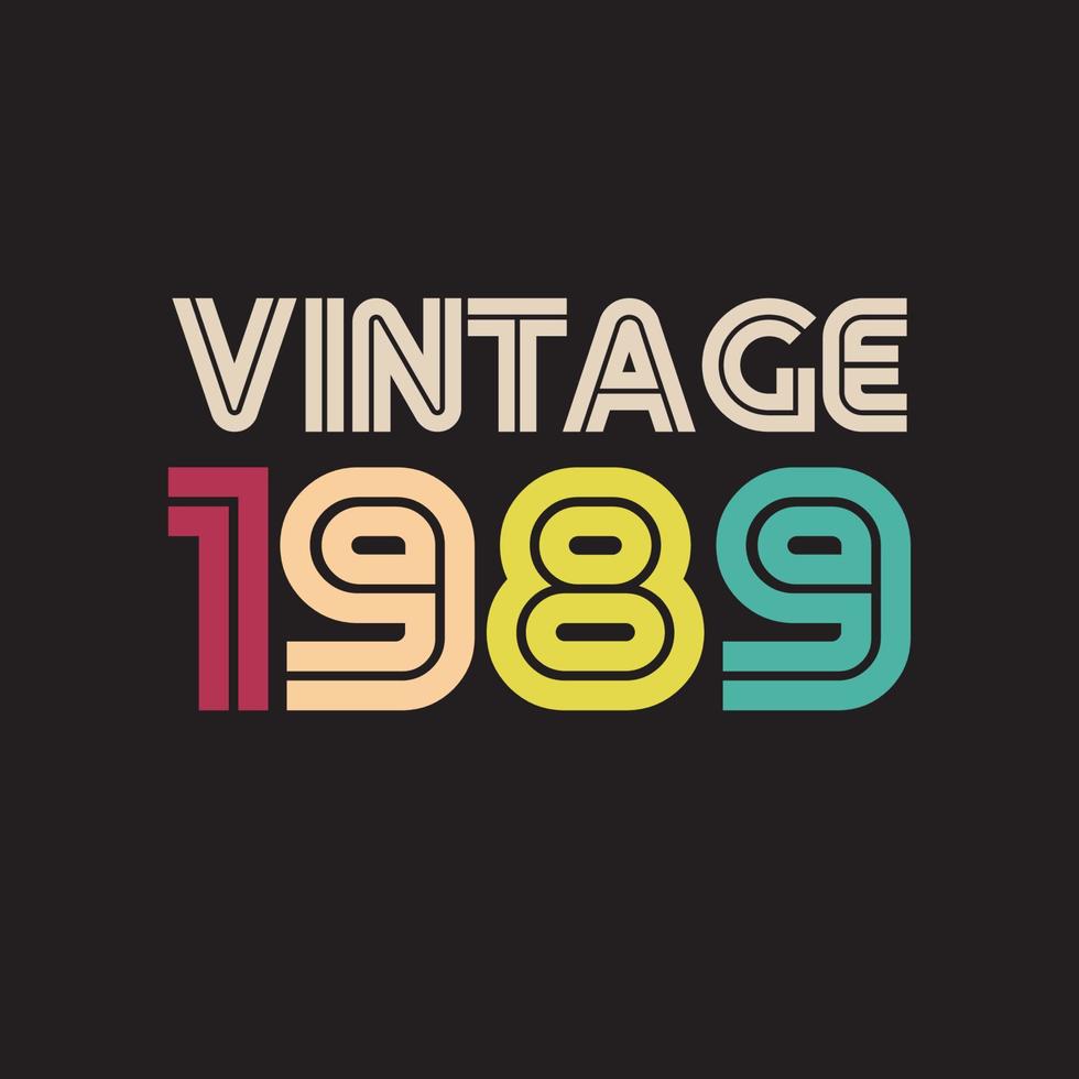 1989 vintage retro t-shirt design, vektor, svart bakgrund vektor