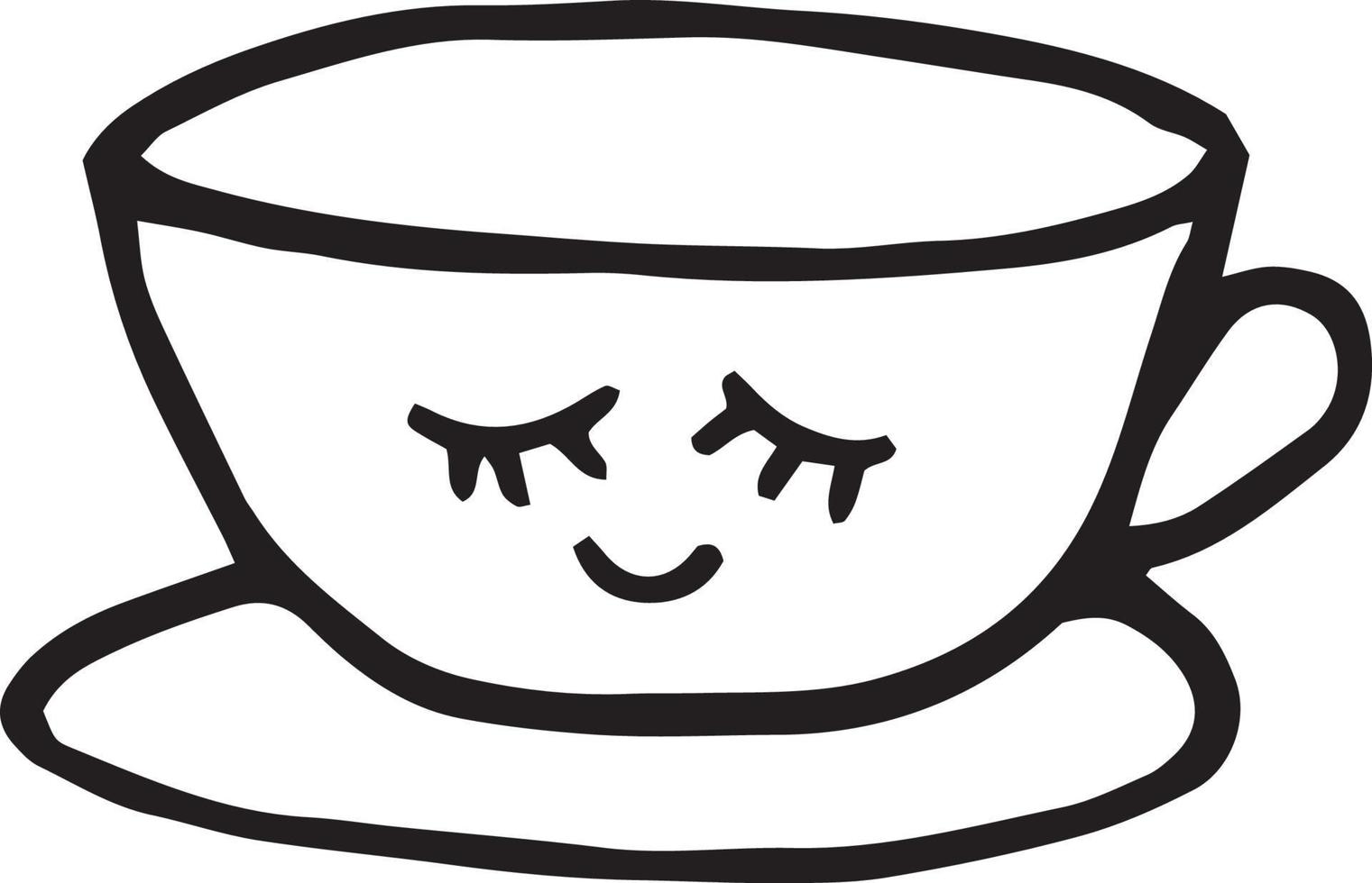 Tasse mit Augen und Lächeln und Untertasse handgezeichnetes Element im Doodle-Stil. skandinavisch. tee, kaffee, küche, komfort, café, getränk, menüsymbol süß vektor