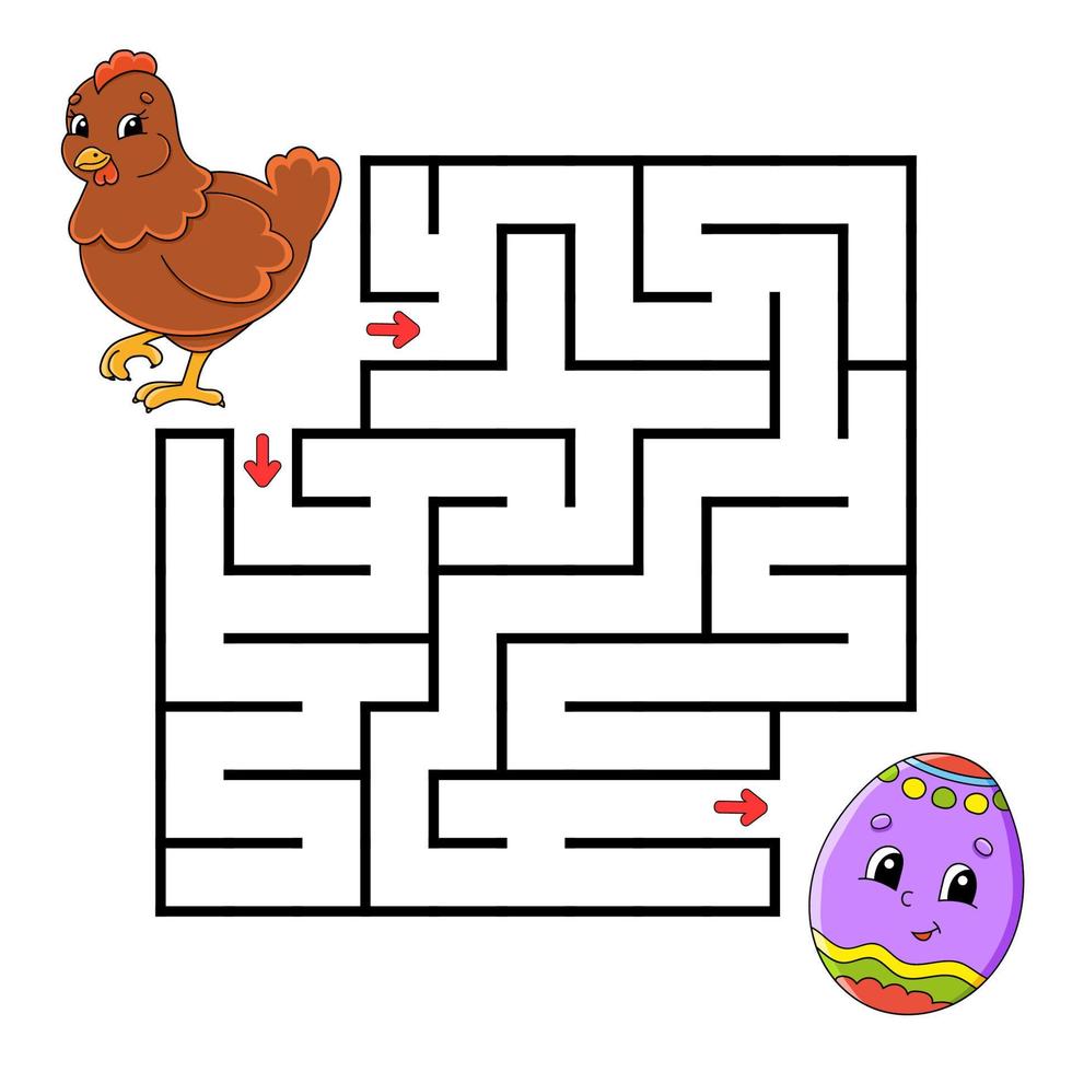 quadratisches Labyrinth. Spiel für Kinder. Puzzle für Kinder. Labyrinth Rätsel. Farbvektorillustration. isolierte vektorillustration. Zeichentrickfigur. Thema Ostern. vektor