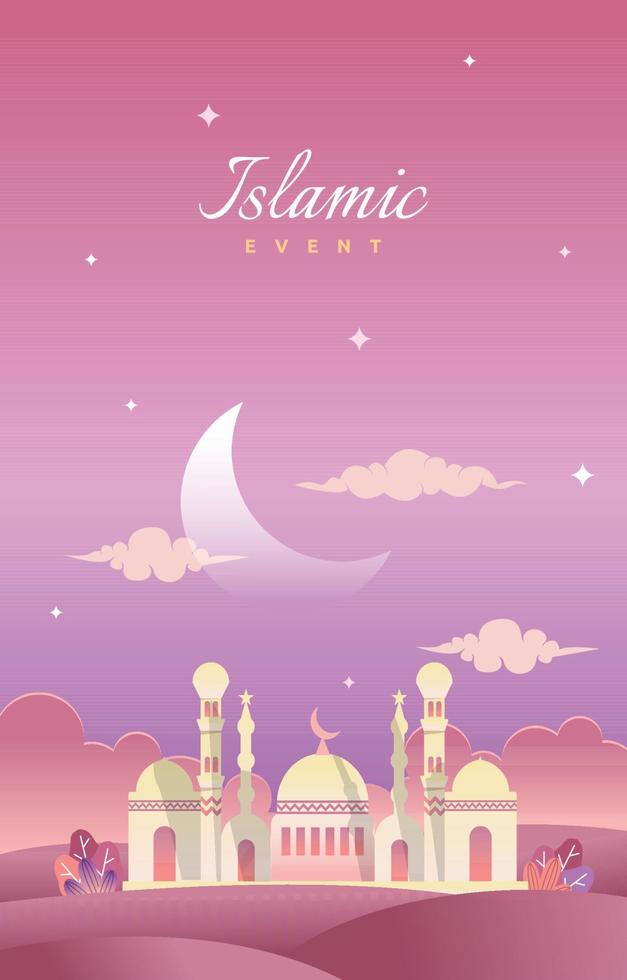islamisk händelse gratulationskort moské natthimlen vektor formgivningsmall