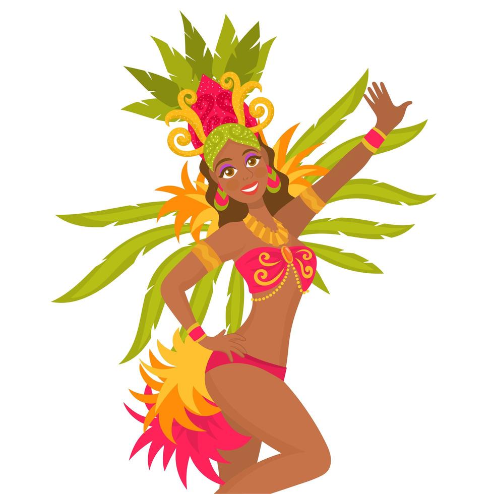 Brasiliansk samba dansare med karnevaldräkt vektor