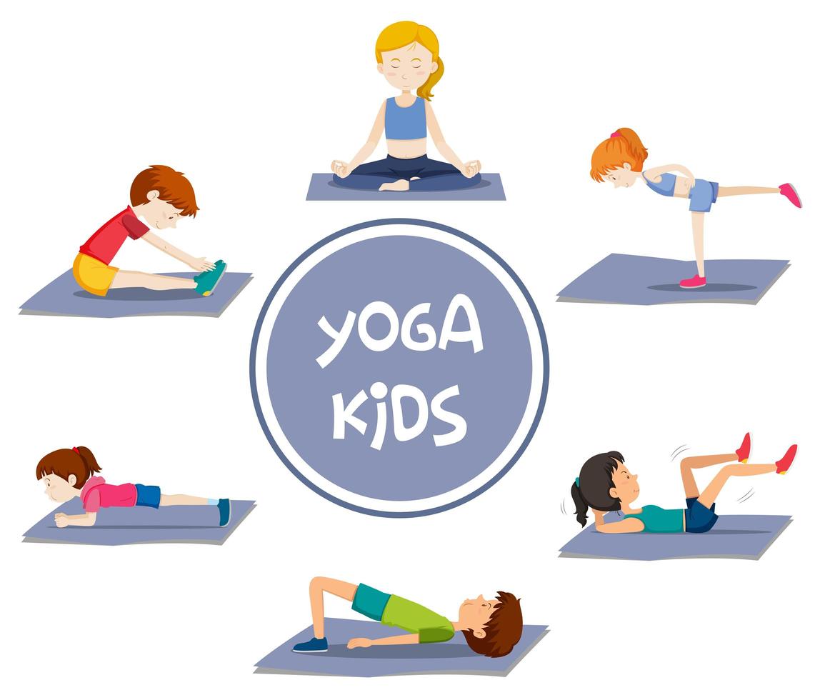 Yoga Kinder Aktivitäten festgelegt vektor