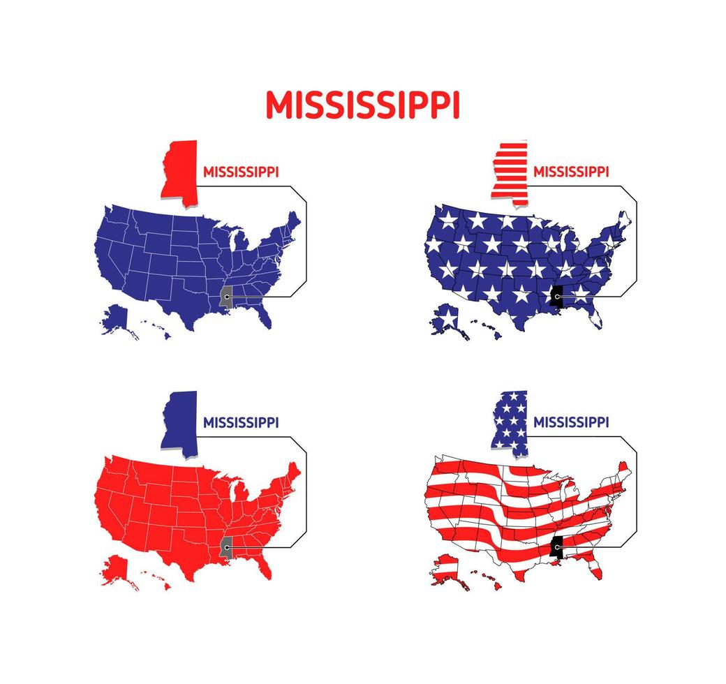 mississippi-karte mit usa-flaggendesignillustration vektor