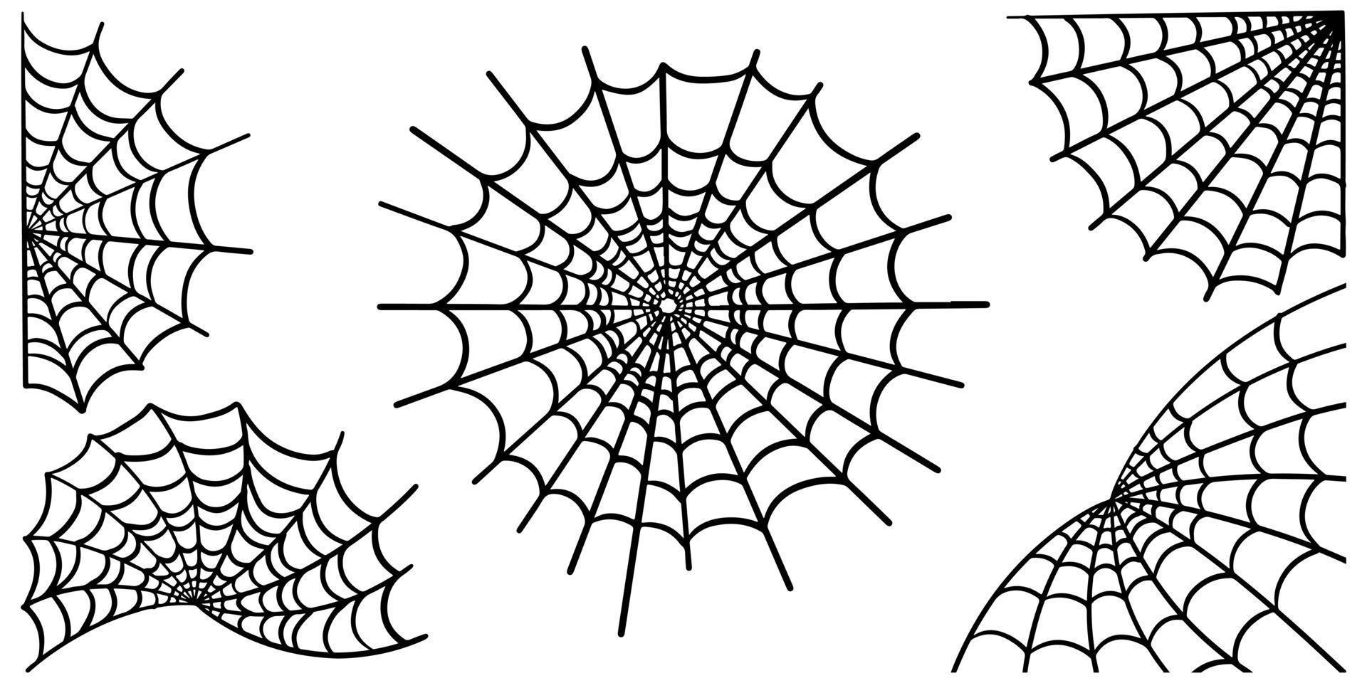 Spinnennetz-Set isoliert auf weißem Hintergrund. Gekritzelvektorillustration des Spinnennetzes. vektor