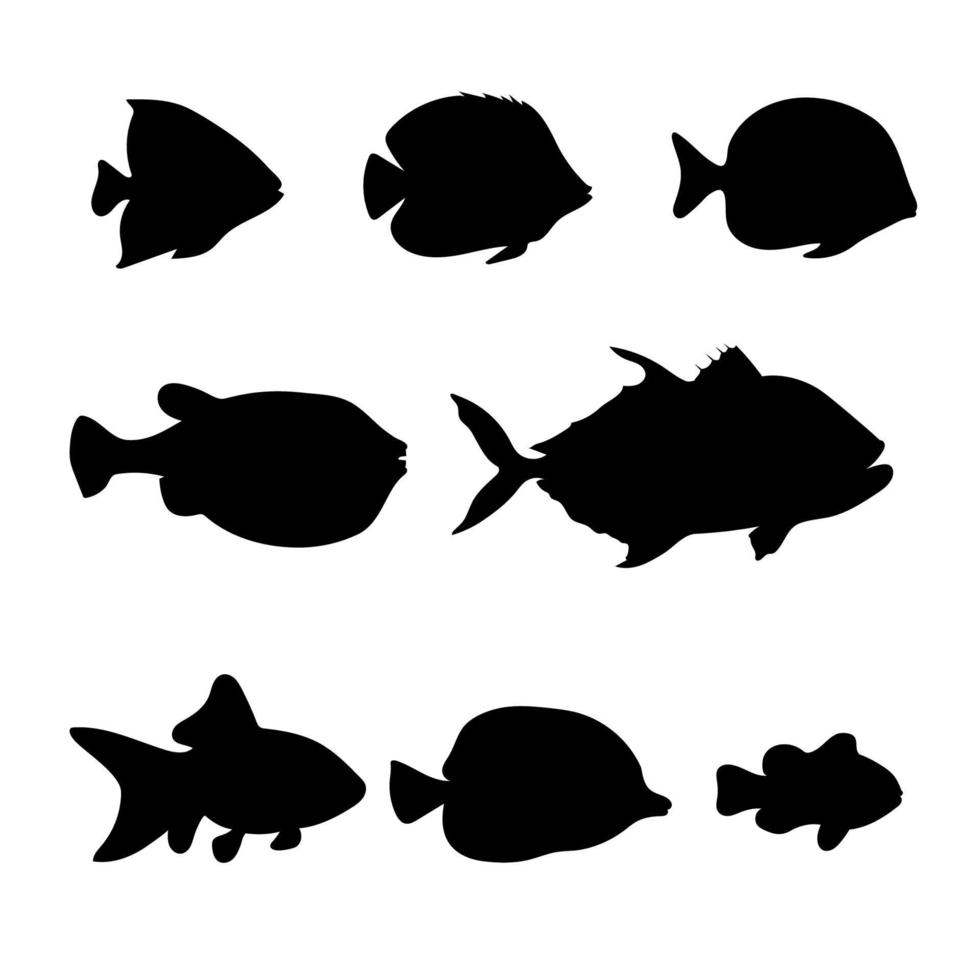 Reihe von schwarzen Silhouetten von Fischen vektor