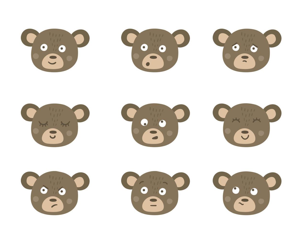 vektor björn ansikten med olika känslor. set med djur-emoji-klistermärken. huvuden med roliga uttryck isolerad på vit bakgrund
