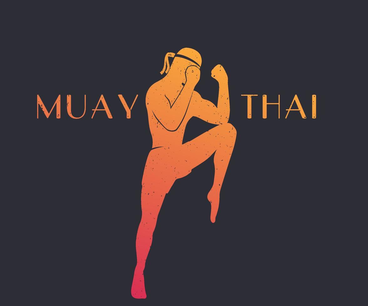 muay thailändische athletensilhouette, männlicher boxer in einer defensiven kampfhaltung, logoelement, t-shirt druck vektor