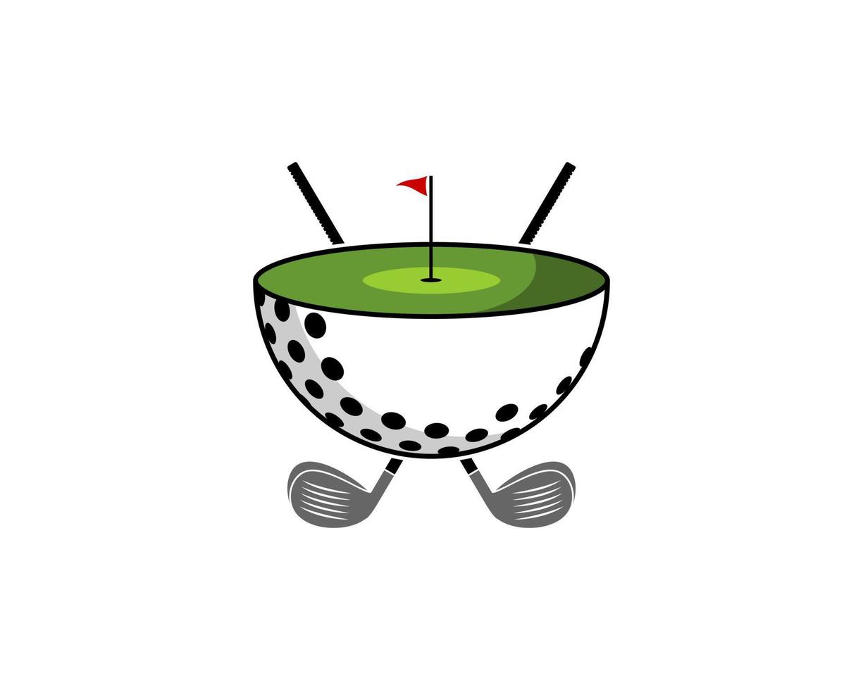 golfboll skivad med korsande golfpinne bakom vektor