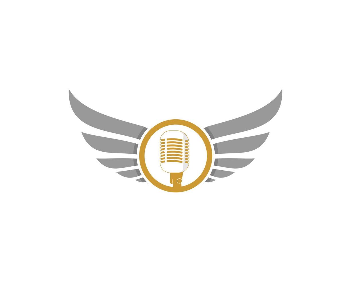 gyllene mikrofon med spridda vingar logotyp vektor