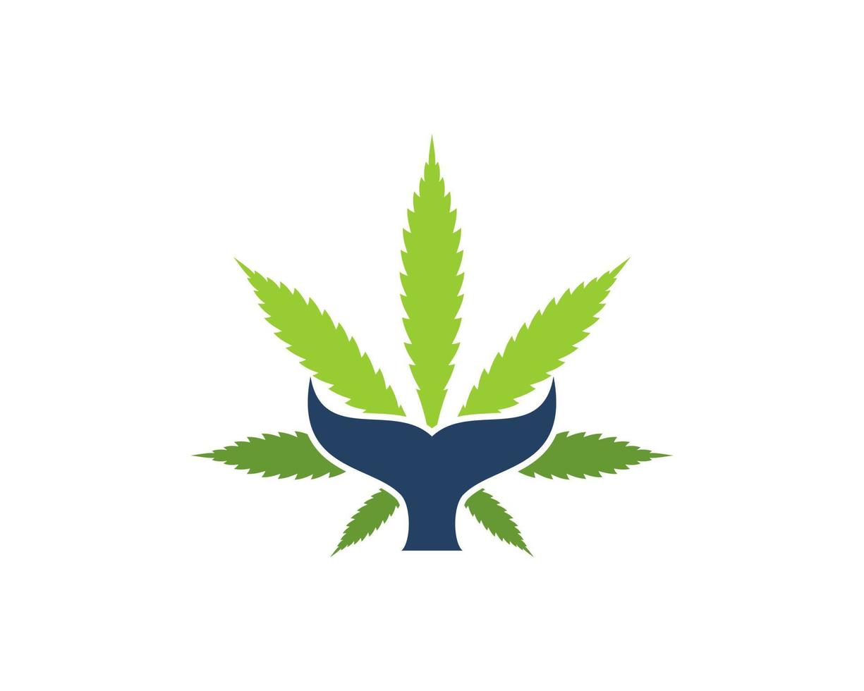 grünes Cannabisblatt mit Walschwanz im Inneren vektor