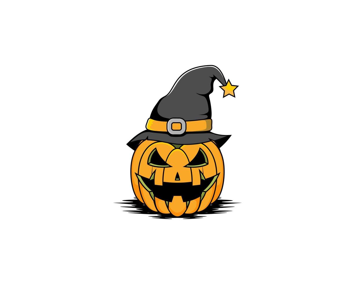 halloween pumpa använda häxa hatt illustration logotyp vektor