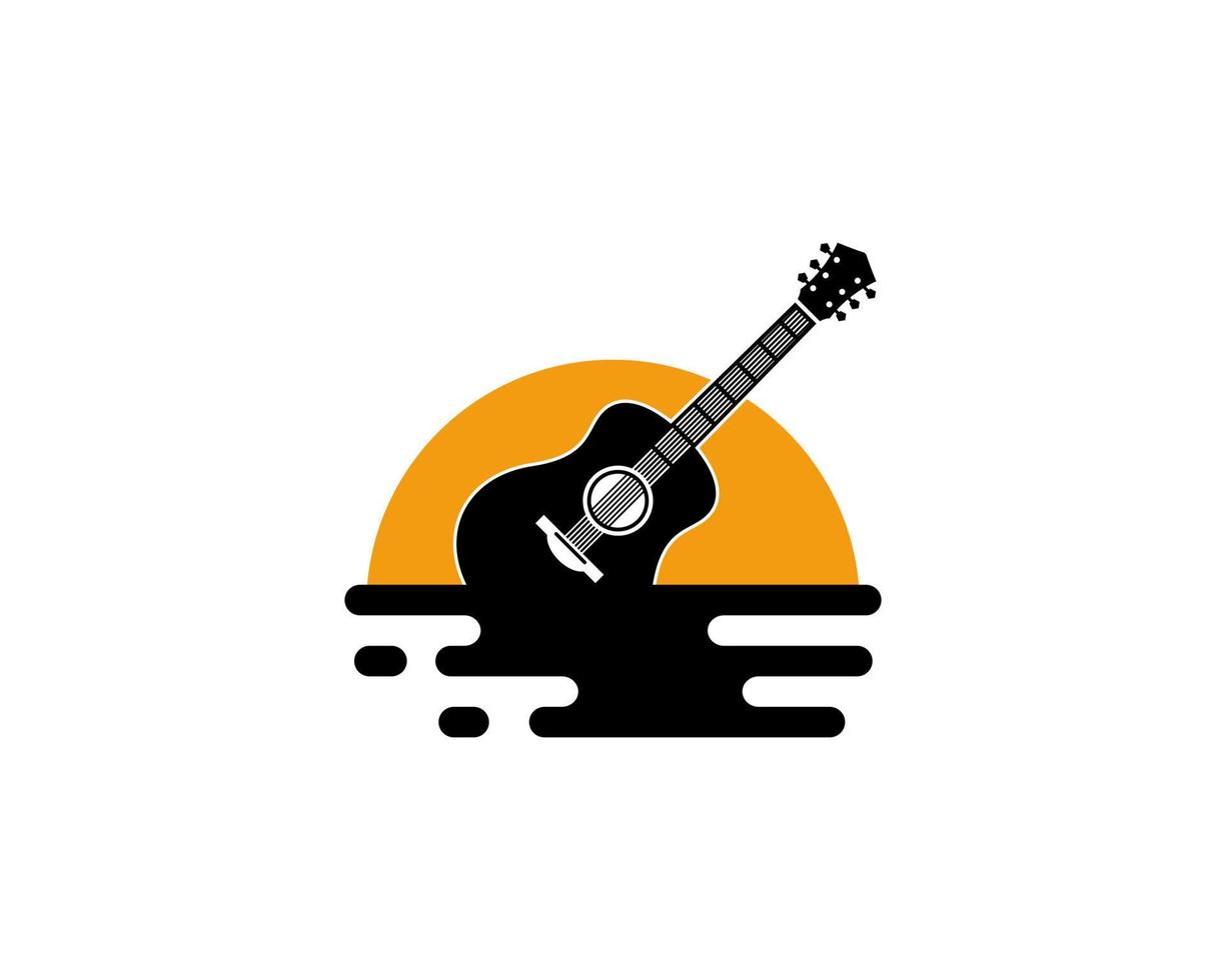 Gitarrensilhouette im Logo der Sonnenuntergangslandschaft vektor