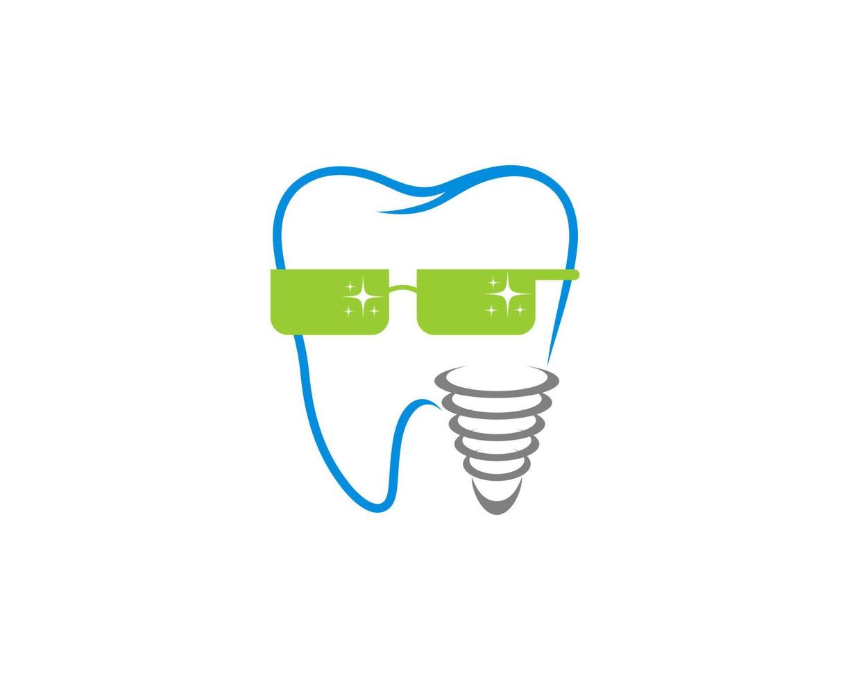 lustige Zähne und Implantat verwenden eine grüne Brille vektor
