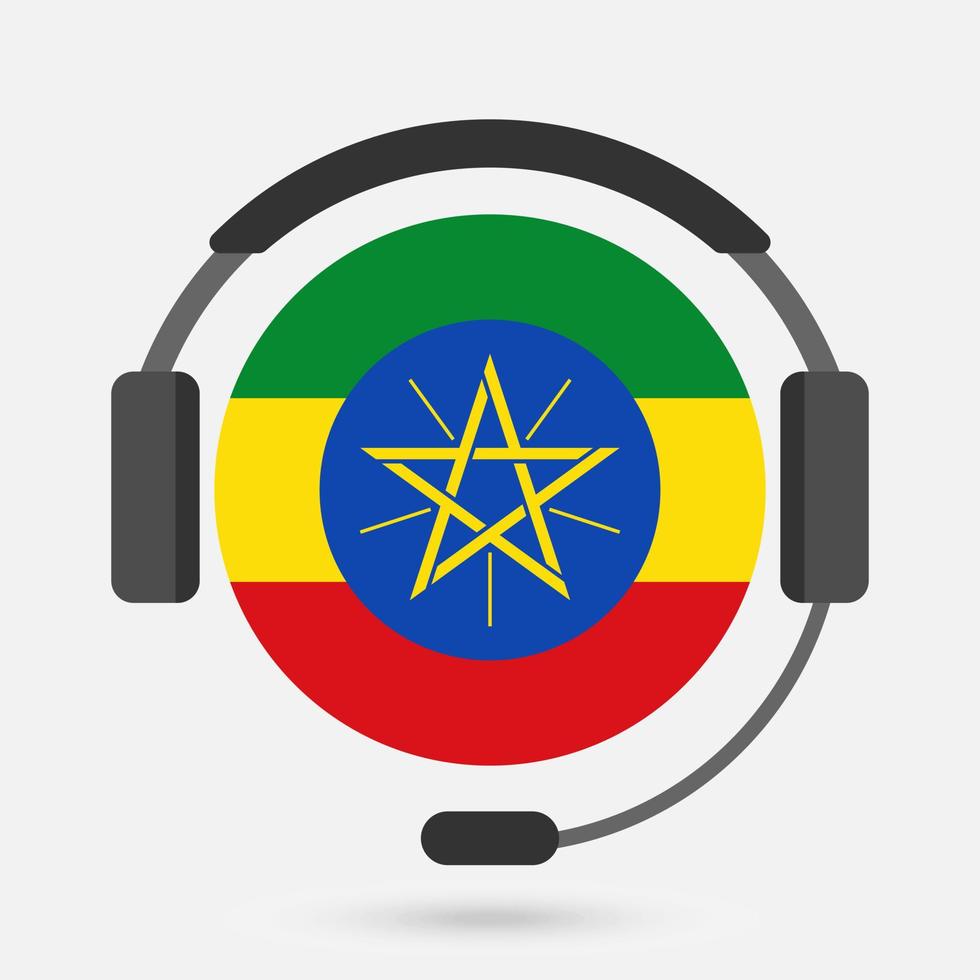 etiopien flagga med hörlurar. vektor illustration. amhariskt språk.