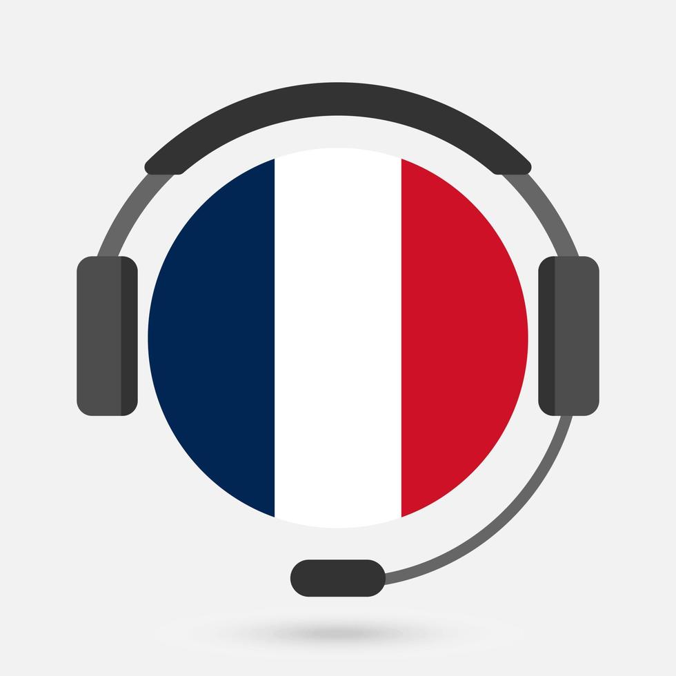Frankreich-Flagge mit Kopfhörern. Vektor-Illustration. französisch Sprache. vektor